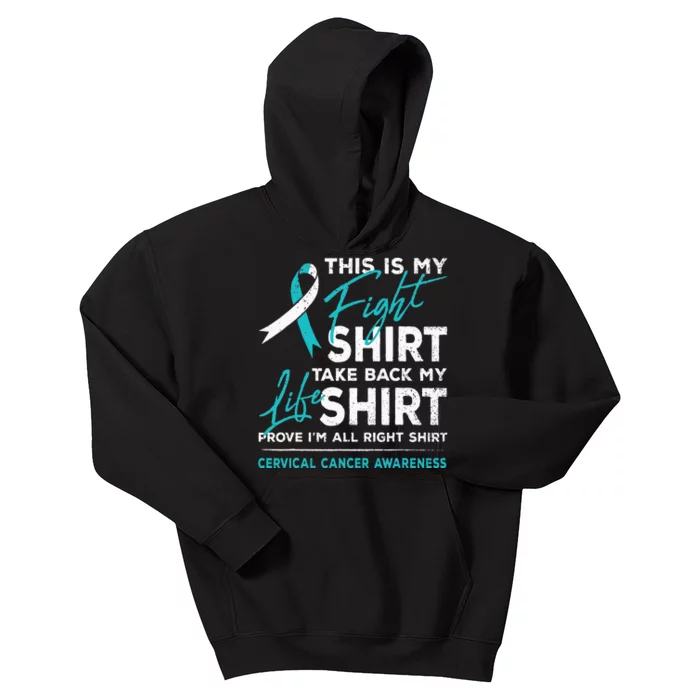 This Is My Fight Cervical Cancer Awareness White Teal Ribbon Kids Hoodie