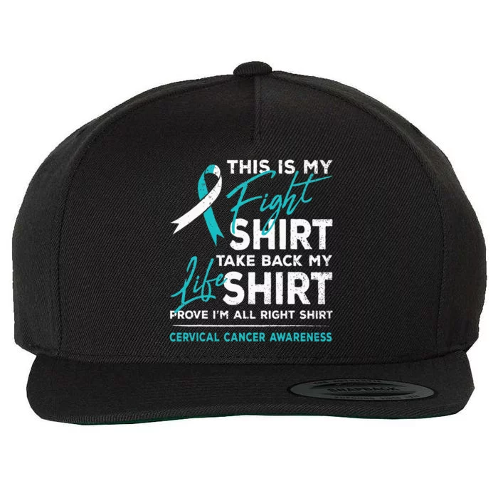 This Is My Fight Cervical Cancer Awareness White Teal Ribbon Wool Snapback Cap