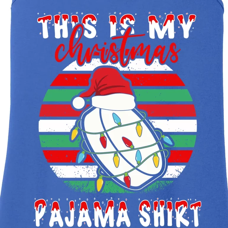 This Is My Christmas Pajama Ice Hockey Santa Hat Xmas Lights Meaningful Gift Ladies Essential Tank