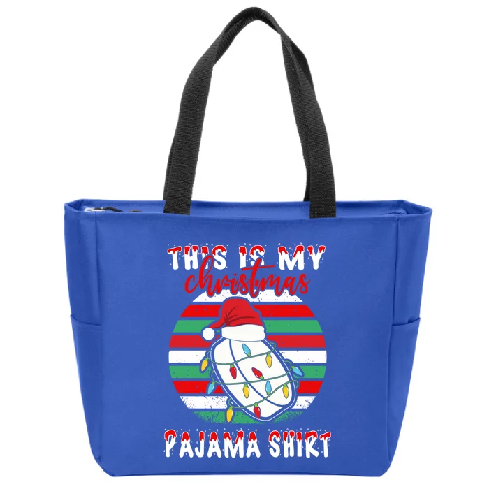 This Is My Christmas Pajama Ice Hockey Santa Hat Xmas Lights Meaningful Gift Zip Tote Bag