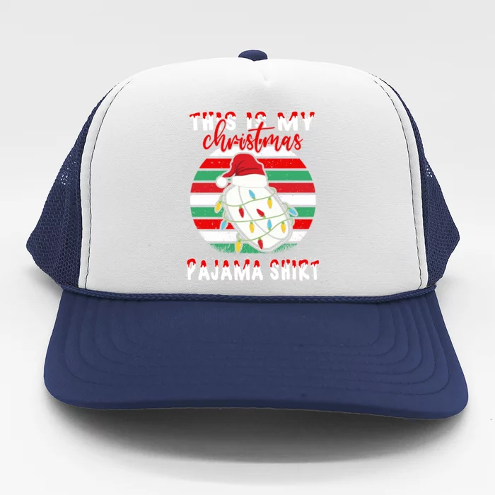 This Is My Christmas Pajama Ice Hockey Santa Hat Xmas Lights Meaningful Gift Trucker Hat