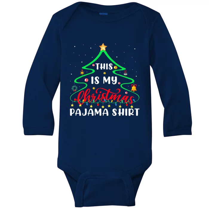 This Is My Christmas Pajama Christmas Tree Lights Baby Long Sleeve Bodysuit