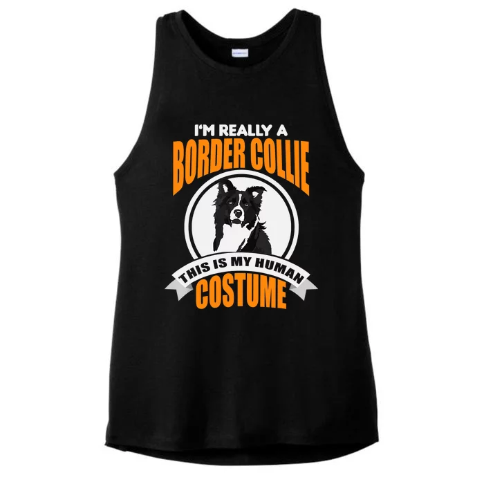 This Is My Human Costume Im Really a Border Collie Christmas Ladies Tri-Blend Wicking Tank