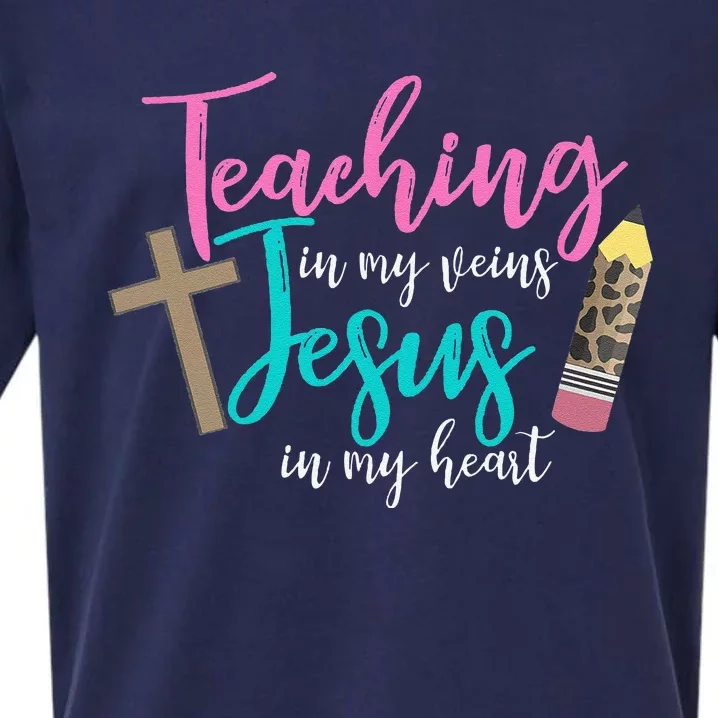 Teaching In My Veins Jesus In My Heart School Teacher Design Sueded Cloud Jersey T-Shirt