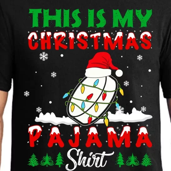 This Is My Christmas Pajama Ice Hockey Santa Hat Xmas Lights Gift Pajama Set