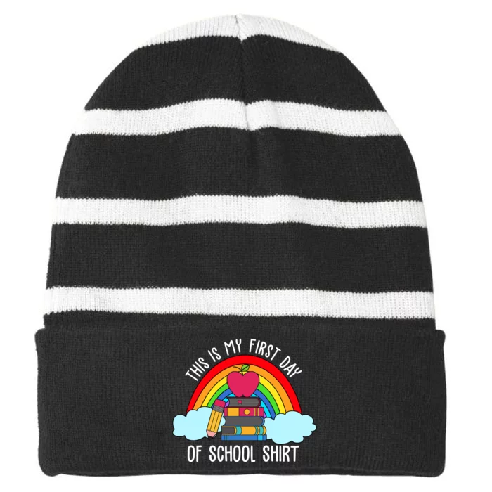 This Is My First Day Of School Striped Beanie with Solid Band