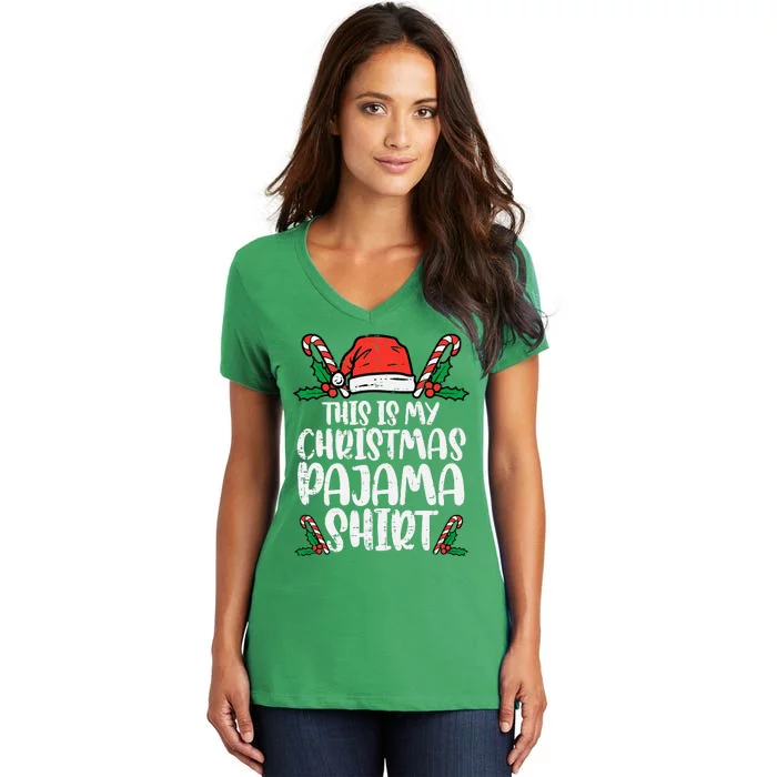 This Is My Christmas Pajama Funny Xmas Pjs Women's V-Neck T-Shirt