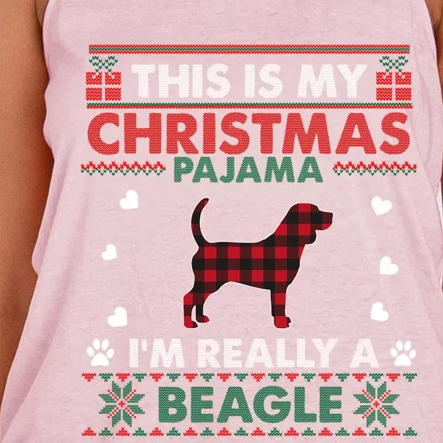 This Is My Christmas Pajama Beagle Cute Dog Owner Christmas Gift Women's Knotted Racerback Tank