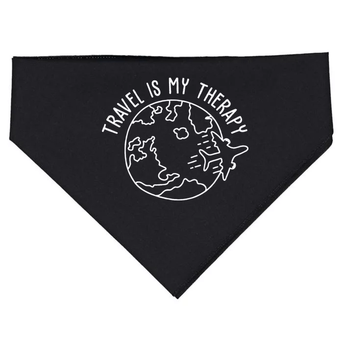 Travel Is My Therapy World Traveler Traveling Lover USA-Made Doggie Bandana