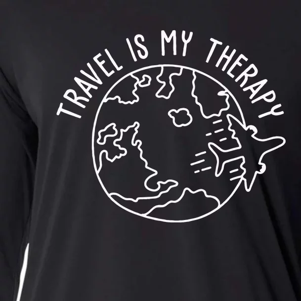 Travel Is My Therapy World Traveler Traveling Lover Cooling Performance Long Sleeve Crew