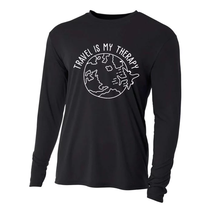 Travel Is My Therapy World Traveler Traveling Lover Cooling Performance Long Sleeve Crew