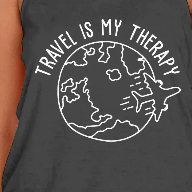 Travel Is My Therapy World Traveler Traveling Lover Women's Knotted Racerback Tank