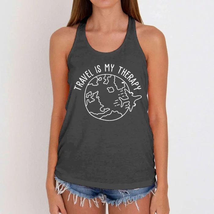 Travel Is My Therapy World Traveler Traveling Lover Women's Knotted Racerback Tank