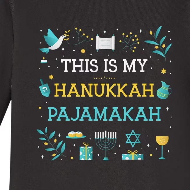 This Is My Hanukkah Pajamakah Funny Hanukkah Pajamas Baby Long Sleeve Bodysuit