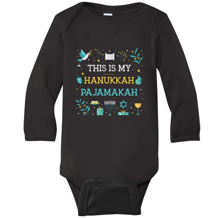 This Is My Hanukkah Pajamakah Funny Hanukkah Pajamas Baby Long Sleeve Bodysuit