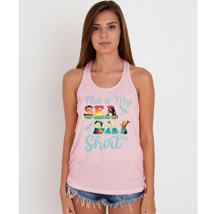 This Is My Sea Day Funny Family Summer Vacation Women's Knotted Racerback Tank