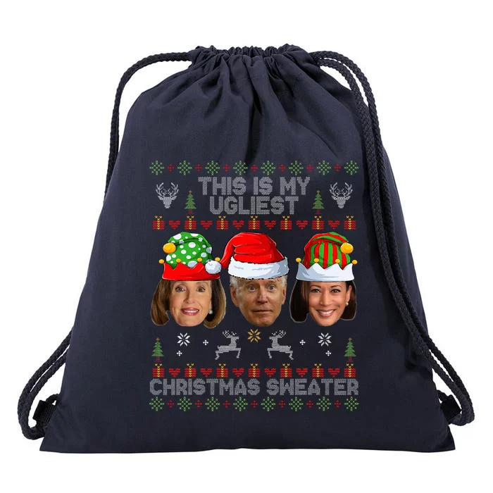 This Is My Ugliest Christmas Sweater Funny Joe Biden Kamala Drawstring Bag