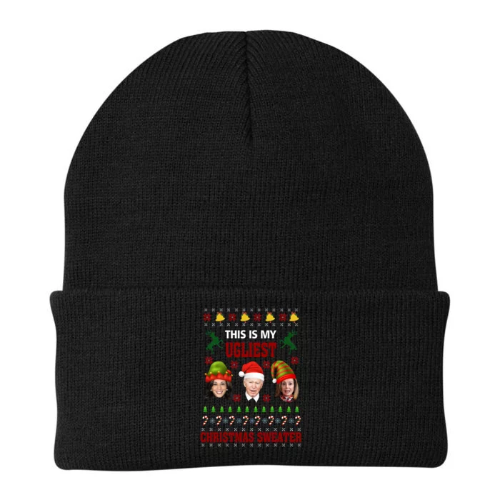 This Is My Ugliest Christmas Sweater Funny Joe Biden Kamala Knit Cap Winter Beanie