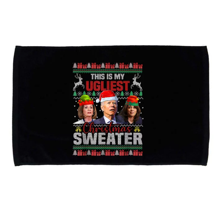 This Is My Ugliest Christmas Anti Biden Sweater Funny Xmas Microfiber Hand Towel