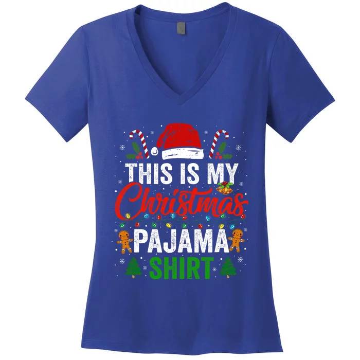 This Is My Christmas Pajama Funny Xmas PJs Women's V-Neck T-Shirt