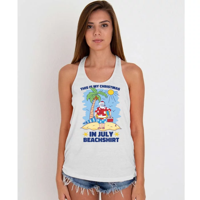 This Is My Christmas In July Beachshirt Santa Women's Knotted Racerback Tank