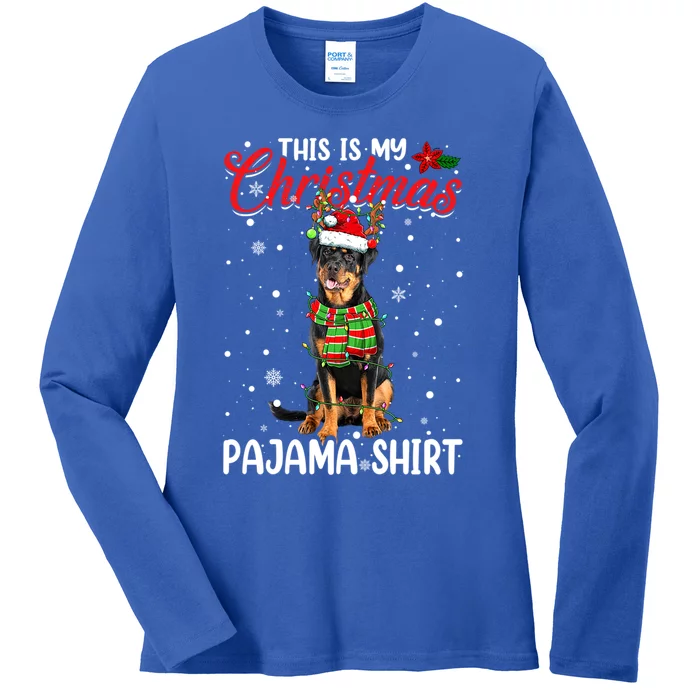 This Is My Christmas Pajama Cute Rottweiler Dog Santa Xmas Funny Gift Ladies Long Sleeve Shirt