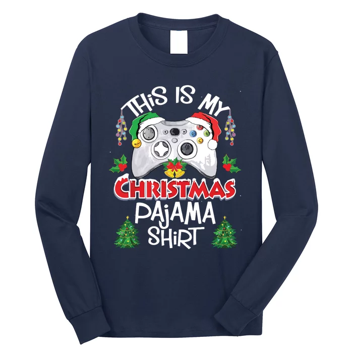 This Is My Christmas Pajama Santa Hat Gamer Video Game Games Long Sleeve Shirt