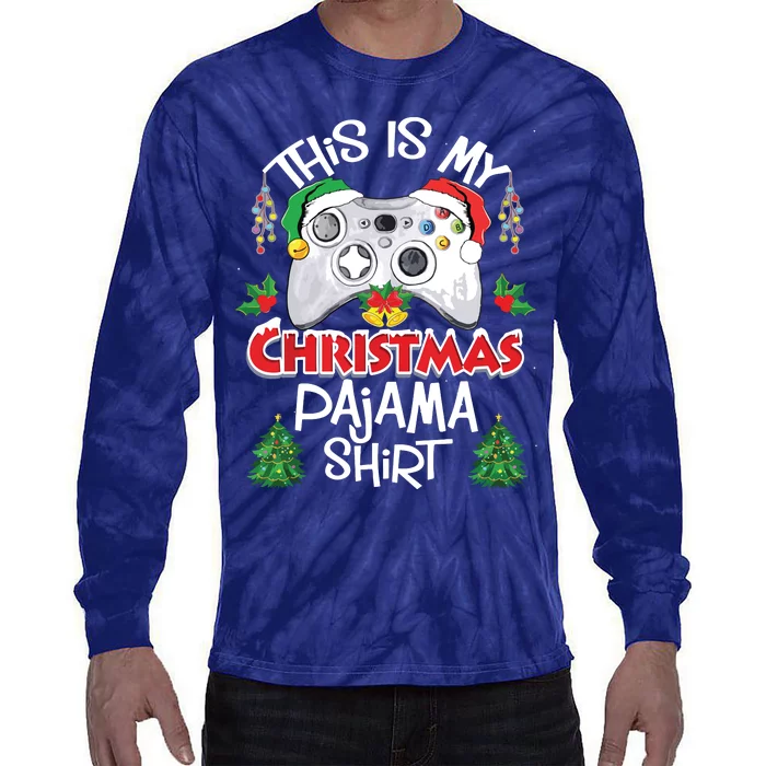 This Is My Christmas Pajama Santa Hat Gamer Video Game Games Tie-Dye Long Sleeve Shirt