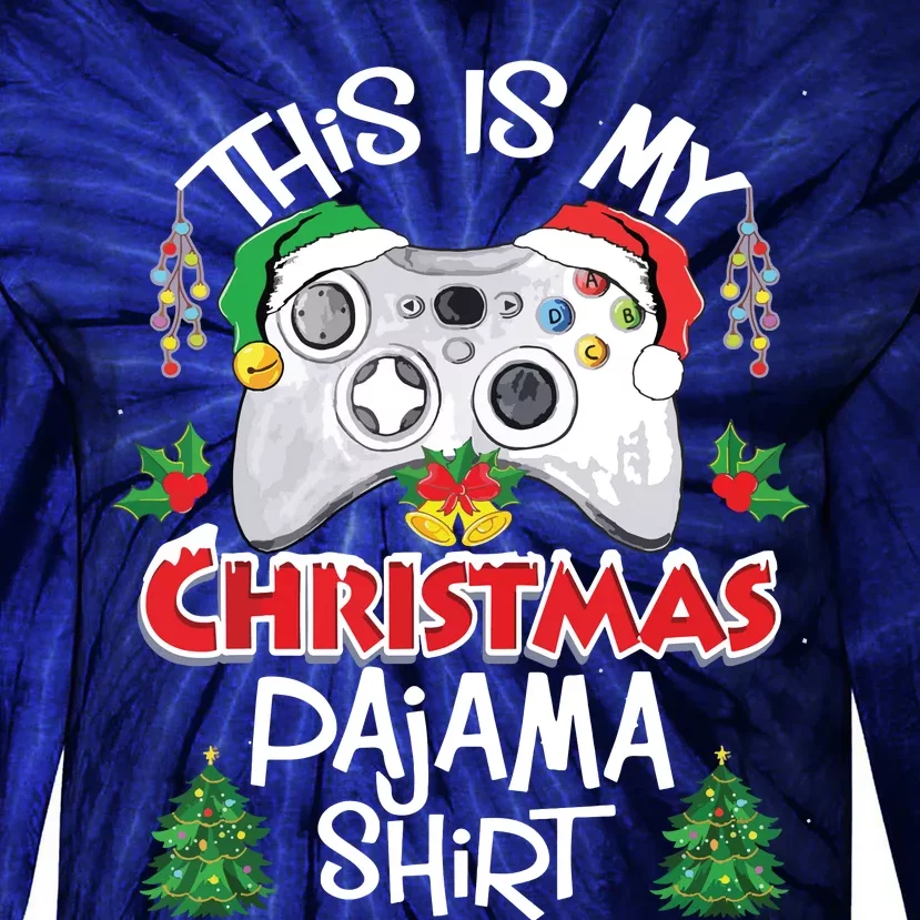 This Is My Christmas Pajama Santa Hat Gamer Video Game Games Tie-Dye Long Sleeve Shirt