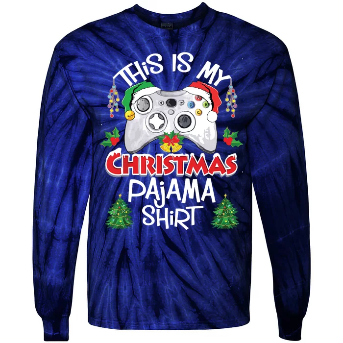 This Is My Christmas Pajama Santa Hat Gamer Video Game Games Tie-Dye Long Sleeve Shirt