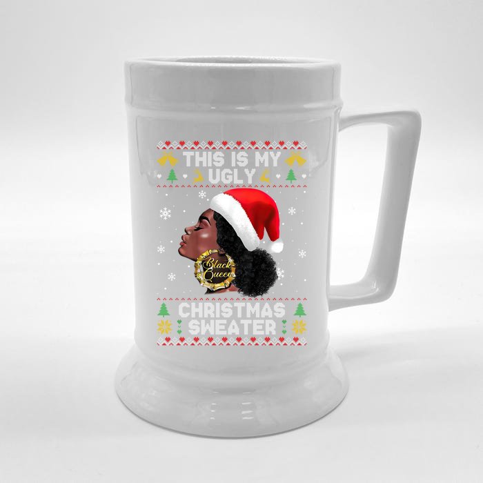 This Is My Ugly Sweater Funny Christmas Black Queen Santa Gift Front & Back Beer Stein