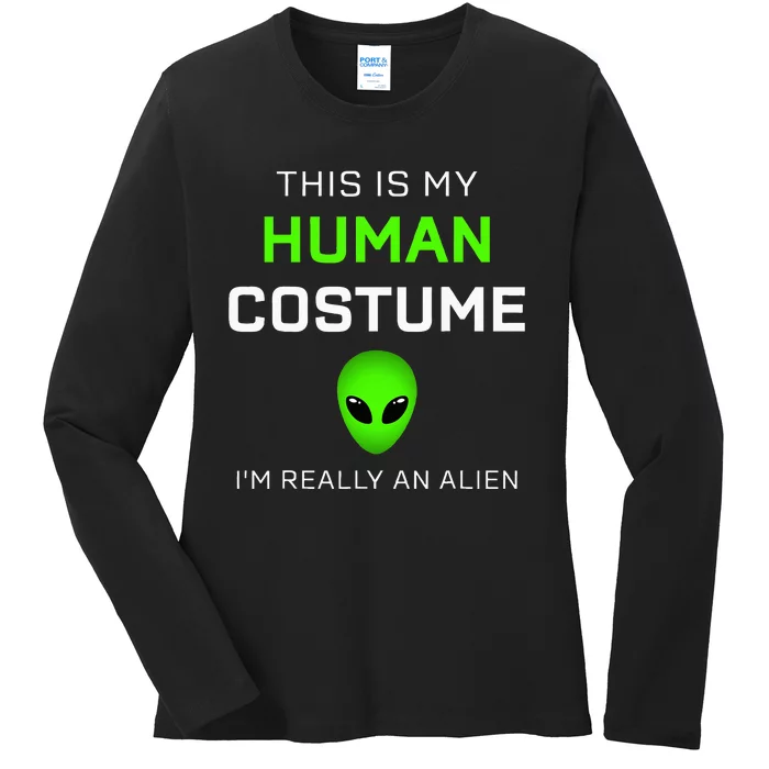 This Is My Human Costume For Alien Halloween Ladies Long Sleeve Shirt