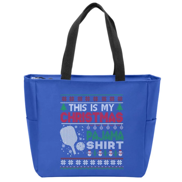 This Is My Christmas Pajama Pickleball Gift Ugly Sweater Gift Zip Tote Bag