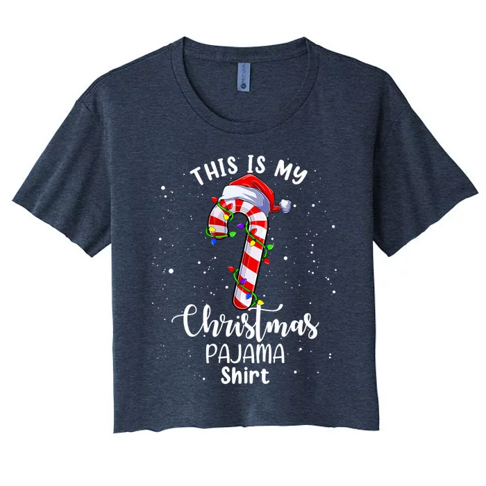 This Is My Christmas Pajama Candy Cane Boy Girl Women's Crop Top Tee