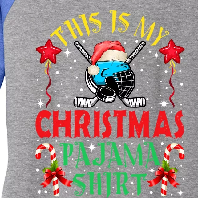 This Is My Christmas Pajama Gift Funny Hockey Santa Hat Great Gift Women's Tri-Blend 3/4-Sleeve Raglan Shirt