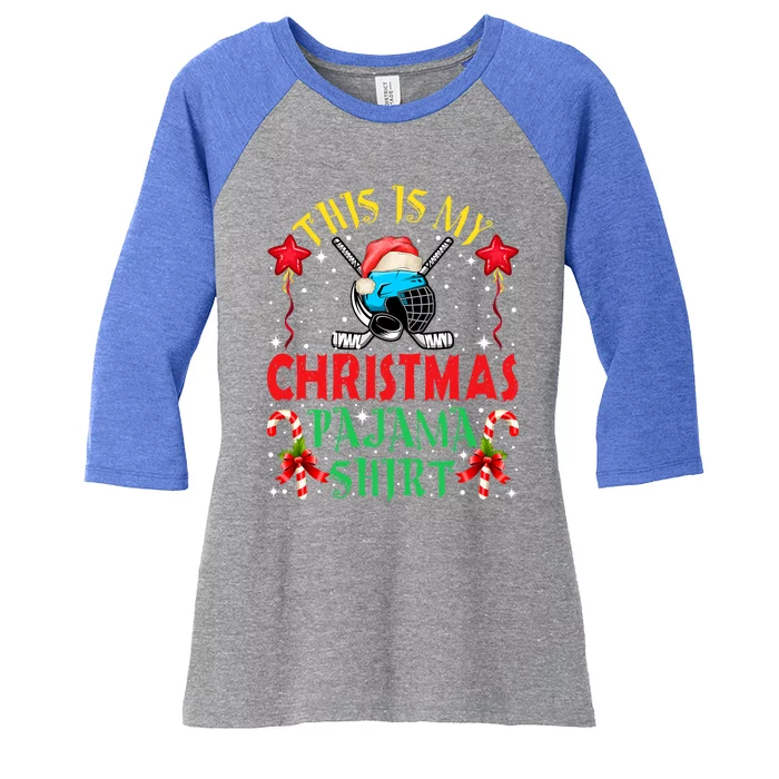 This Is My Christmas Pajama Gift Funny Hockey Santa Hat Great Gift Women's Tri-Blend 3/4-Sleeve Raglan Shirt