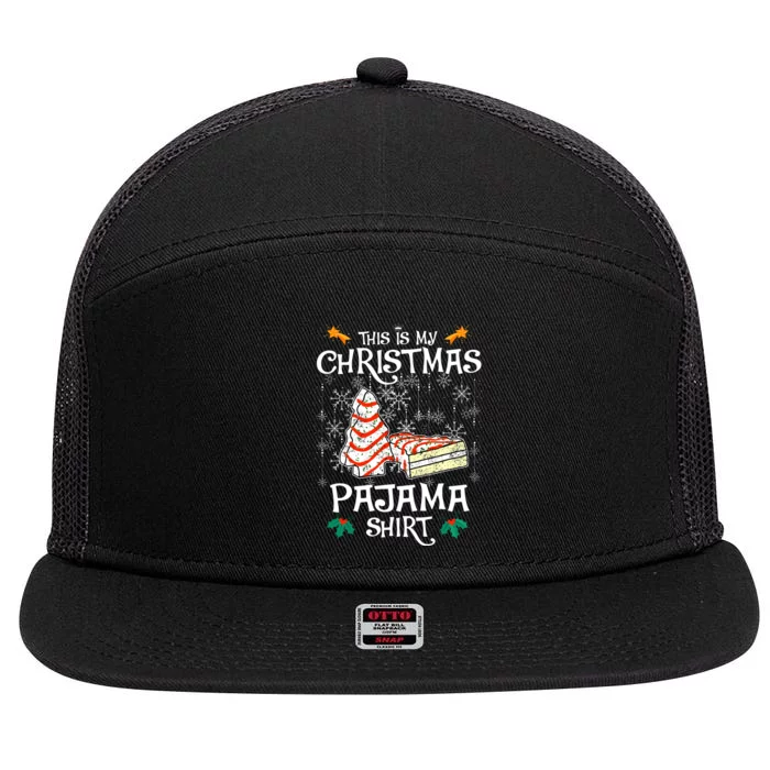 This Is My Christmas Pajama Funny Christmas Cake 7 Panel Mesh Trucker Snapback Hat