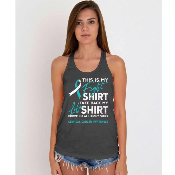 This Is My Fight Cervical Cancer Awareness White Teal Ribbon Women's Knotted Racerback Tank