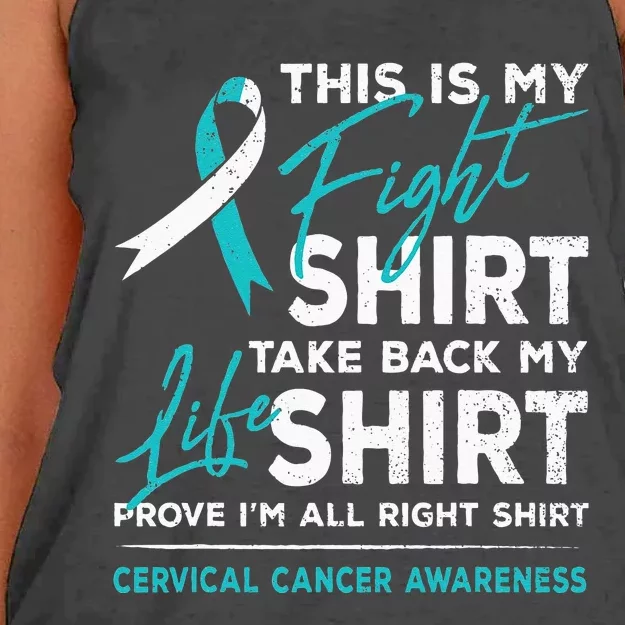 This Is My Fight Cervical Cancer Awareness White Teal Ribbon Women's Knotted Racerback Tank