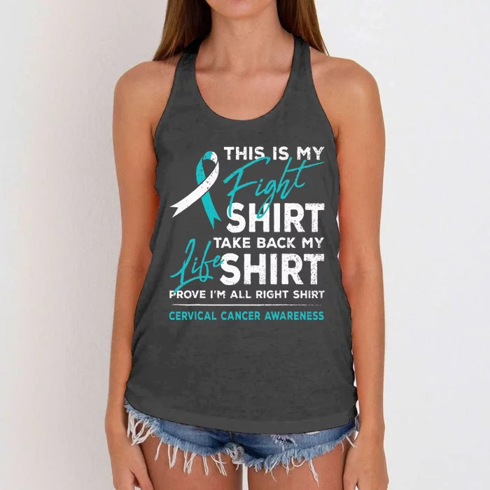 This Is My Fight Cervical Cancer Awareness White Teal Ribbon Women's Knotted Racerback Tank