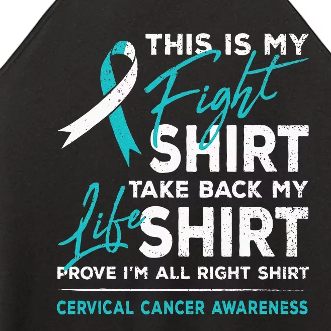 This Is My Fight Cervical Cancer Awareness White Teal Ribbon Women’s Perfect Tri Rocker Tank