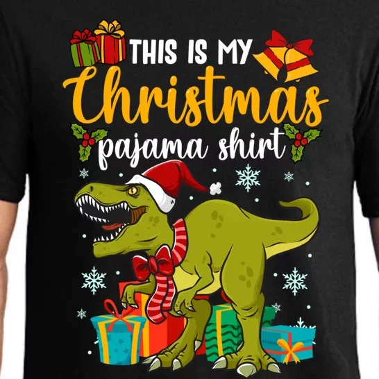 This Is My Christmas Pajamagift Dinosaur With Xmas Hat Gift Pajama Set