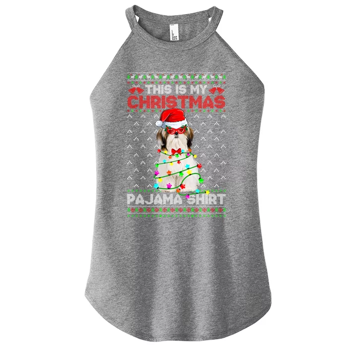 This Is My Christmas Pajama Shih Tzu Dog Ugly Xmas Meaningful Gift Women’s Perfect Tri Rocker Tank