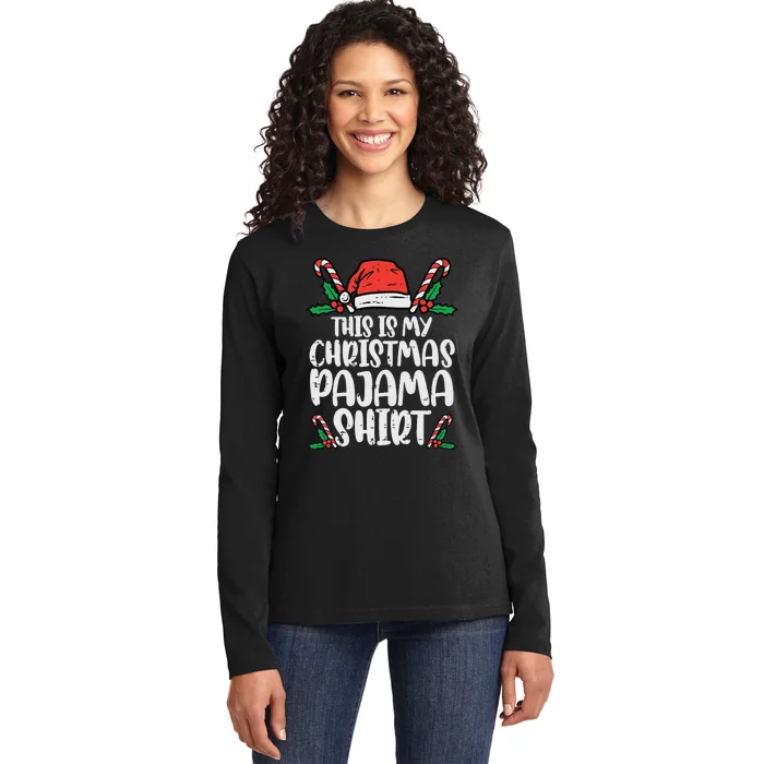 This Is My Christmas Pajama Funny Xmas Pjs Women Ladies Long Sleeve Shirt