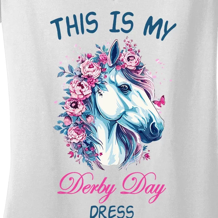 This Is My Derby Day Dress Flowers Butterfly Horse Racing Women's V-Neck T-Shirt