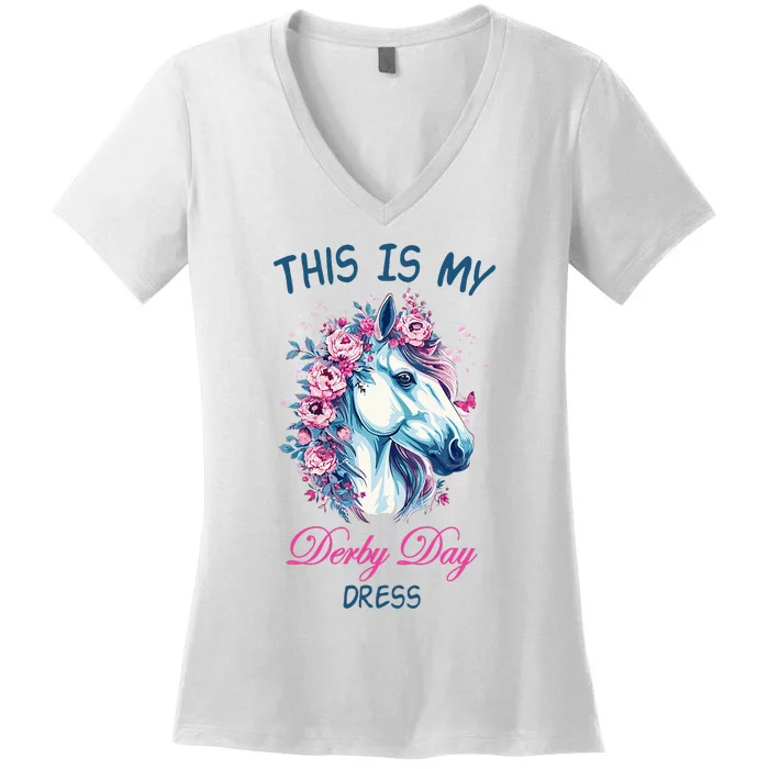 This Is My Derby Day Dress Flowers Butterfly Horse Racing Women's V-Neck T-Shirt