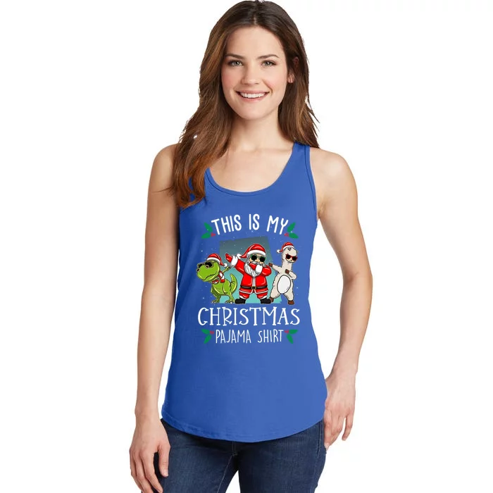 This Is My Christmas Pjs Dabbing Santa Dinosaur Llama Xmas Gift Ladies Essential Tank