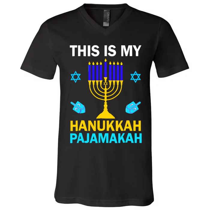 This Is My Hanukkah Pajamakah Chanukah Pajama Jewish Xmas V-Neck T-Shirt