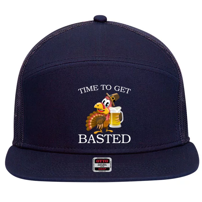 Time To Get Basted Funny Thanksgiving 7 Panel Mesh Trucker Snapback Hat