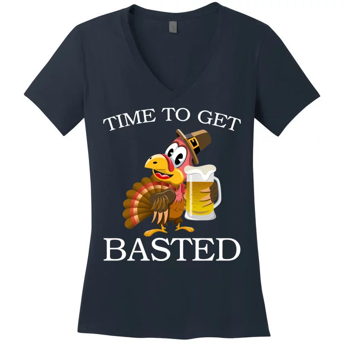 Time To Get Basted Funny Thanksgiving Women's V-Neck T-Shirt